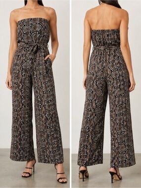 Babaton Strapless Snake Print Wide Leg Jumpsuit Size 4 Chic Neutral
